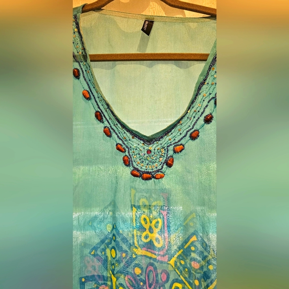 CYNTHIA ROWLEY SHEER TURQUOISE COVER UP - Picture 3 of 6
